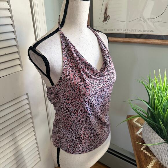 Vintage BCBGMaxazria Top Womens Large Lavender Floral Halter Y2K Coquette Grunge - Picture 3 of 8
